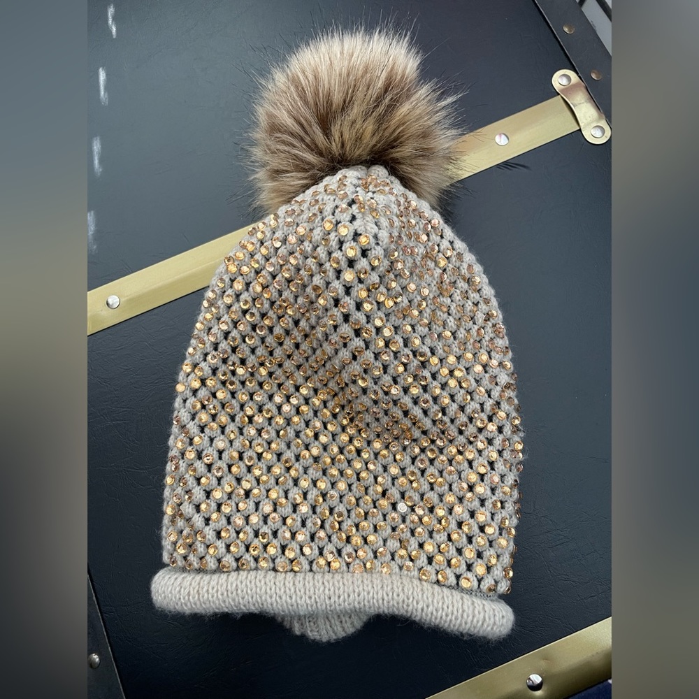 Beanie with Gold Rhinestones